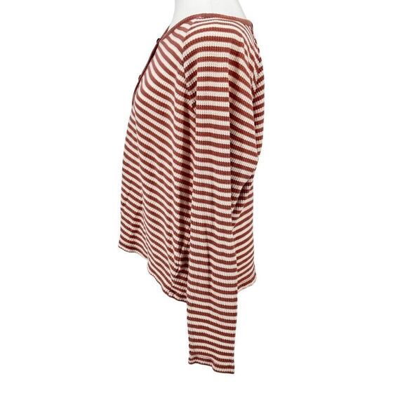 Madewell Striped Button Front Waffle Knit Top 100% Cotton Long Sleeve Tee Sz S - Picture 3 of 9